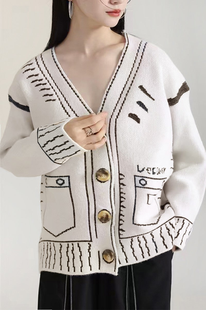 Graphic Knitted Sweater Cardigan-more colors
