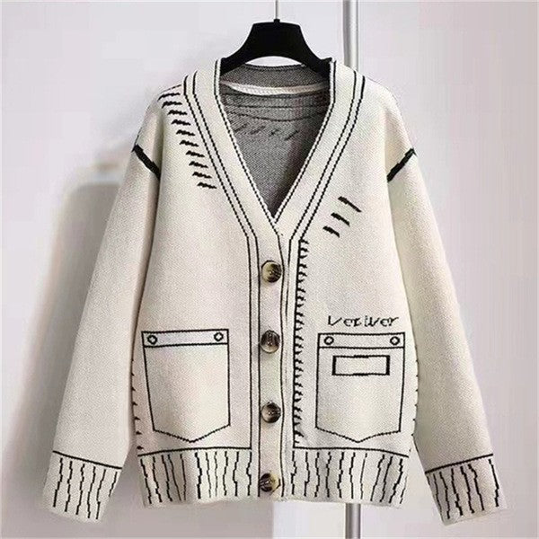 Graphic Knitted Sweater Cardigan-more colors