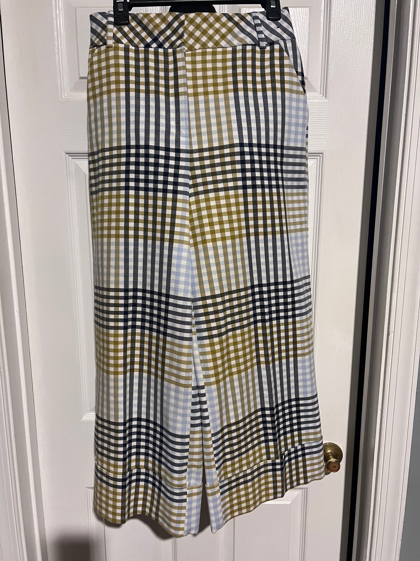 Blue plaid wide leg crop pants