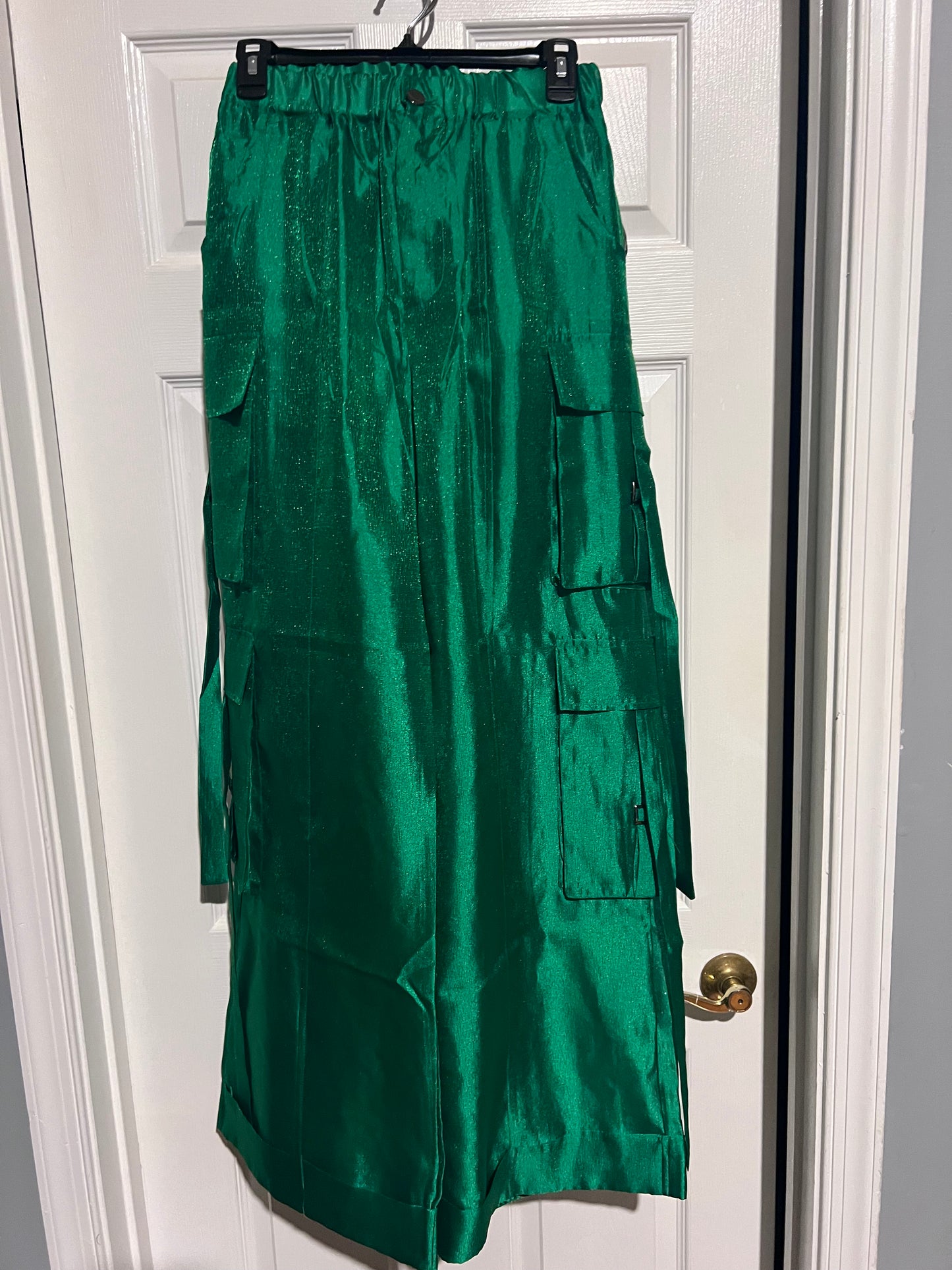 Green organza cargo pants