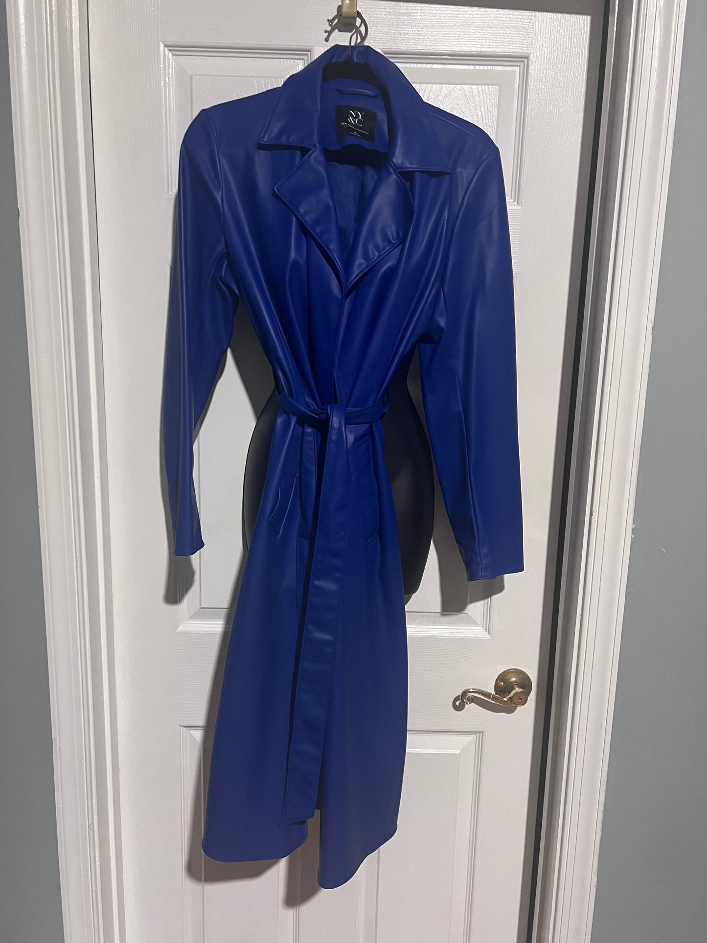 Royal Blue Faux Leather Coat