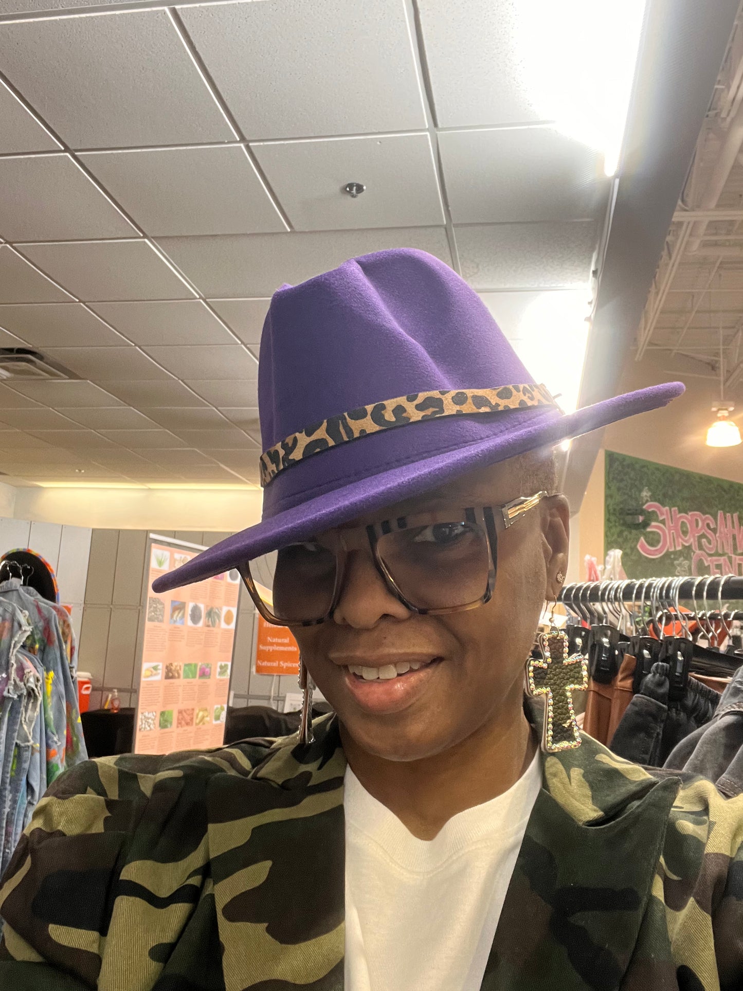 Smiley Fedora w/Leopard Trim