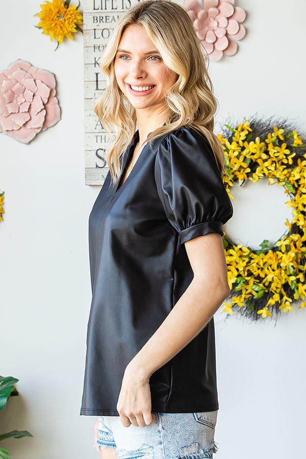 Short Sleeve Faux Leather Top