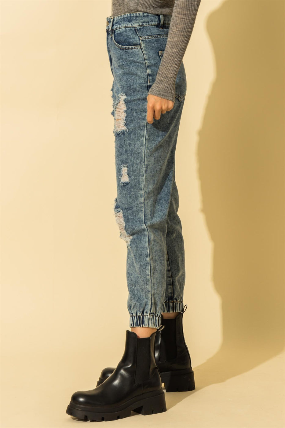 Distressed Denim Jogger