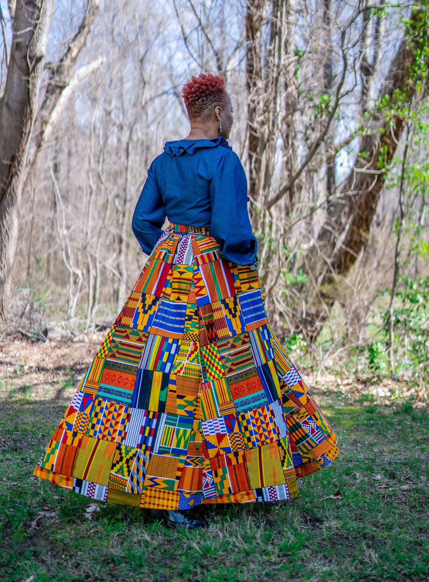 Traditional Kente Maxi Skirt w/pockets (One size)