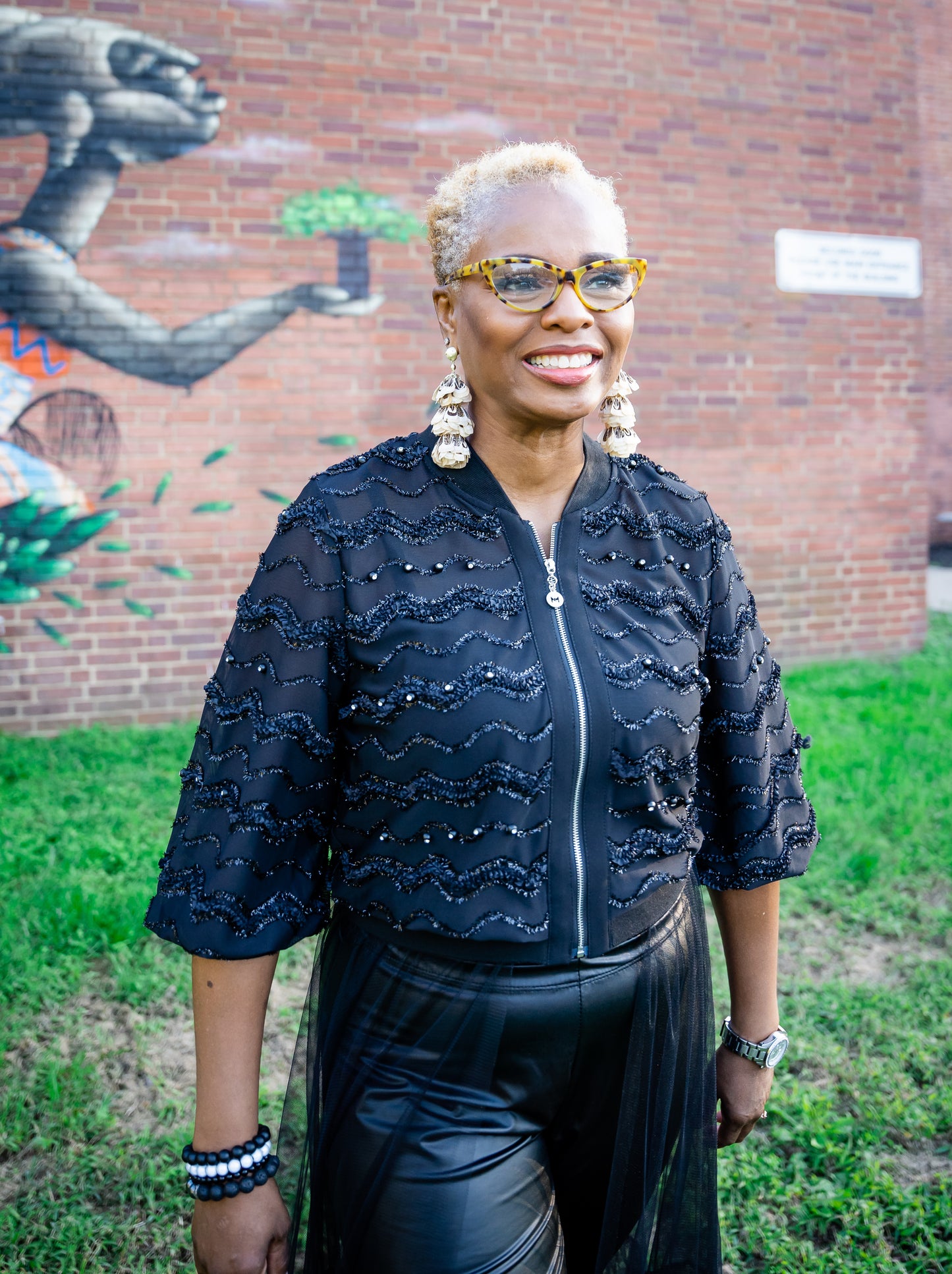 Black Sheer Tulle Embellished Duster w/Ruffled Hem