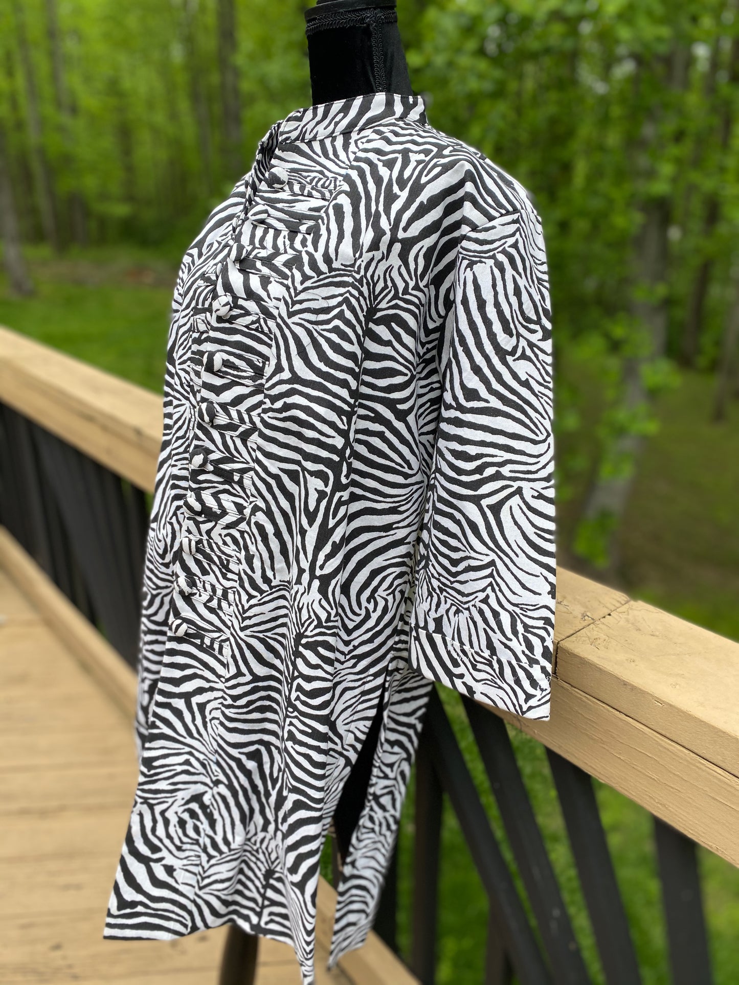 Zebra Print Mandarin Collar Jacket w/Side Splits (ONE SIZE)