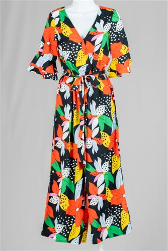 Ladybug Floral Print Wide Leg Jumpsuit w/Snap Front Closure (More Colors)