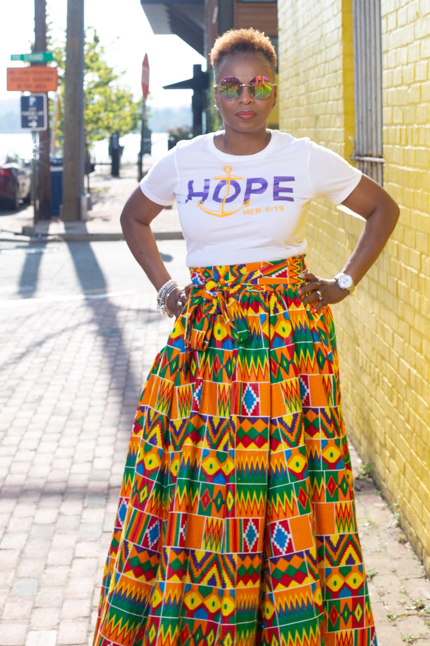 Orange & Yellow Kente Maxi Skirt