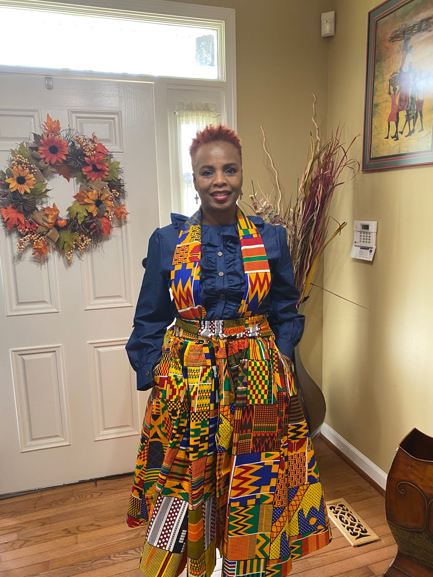 Traditional Kente Midi Skirt w/Headwrap (One Size)