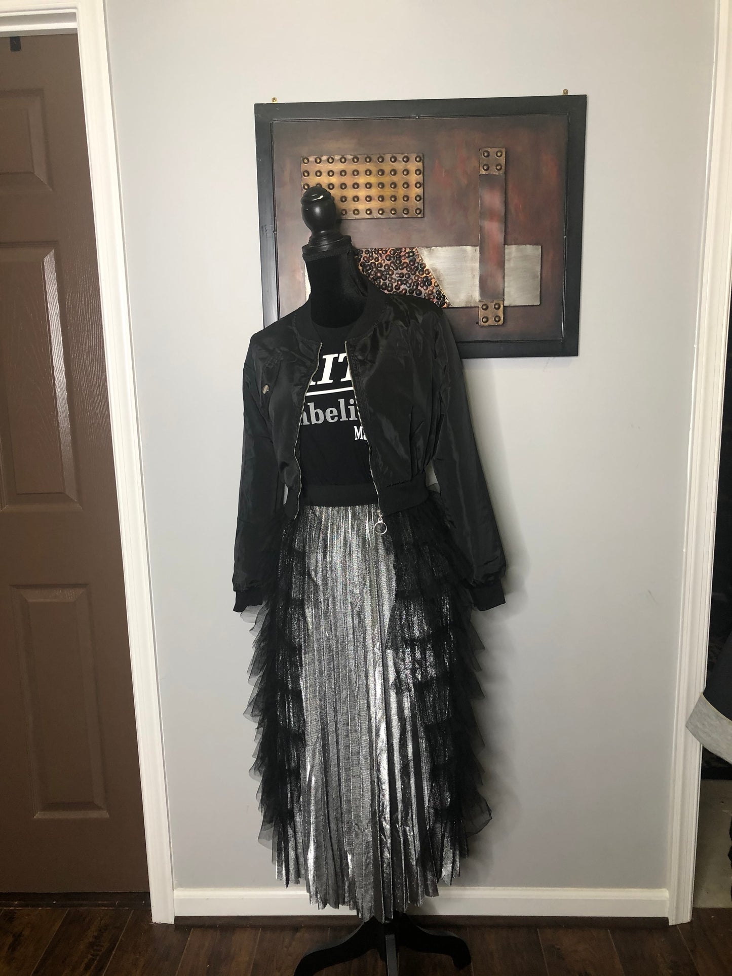 Pleated Metallic Skirt w/Elastic Waist