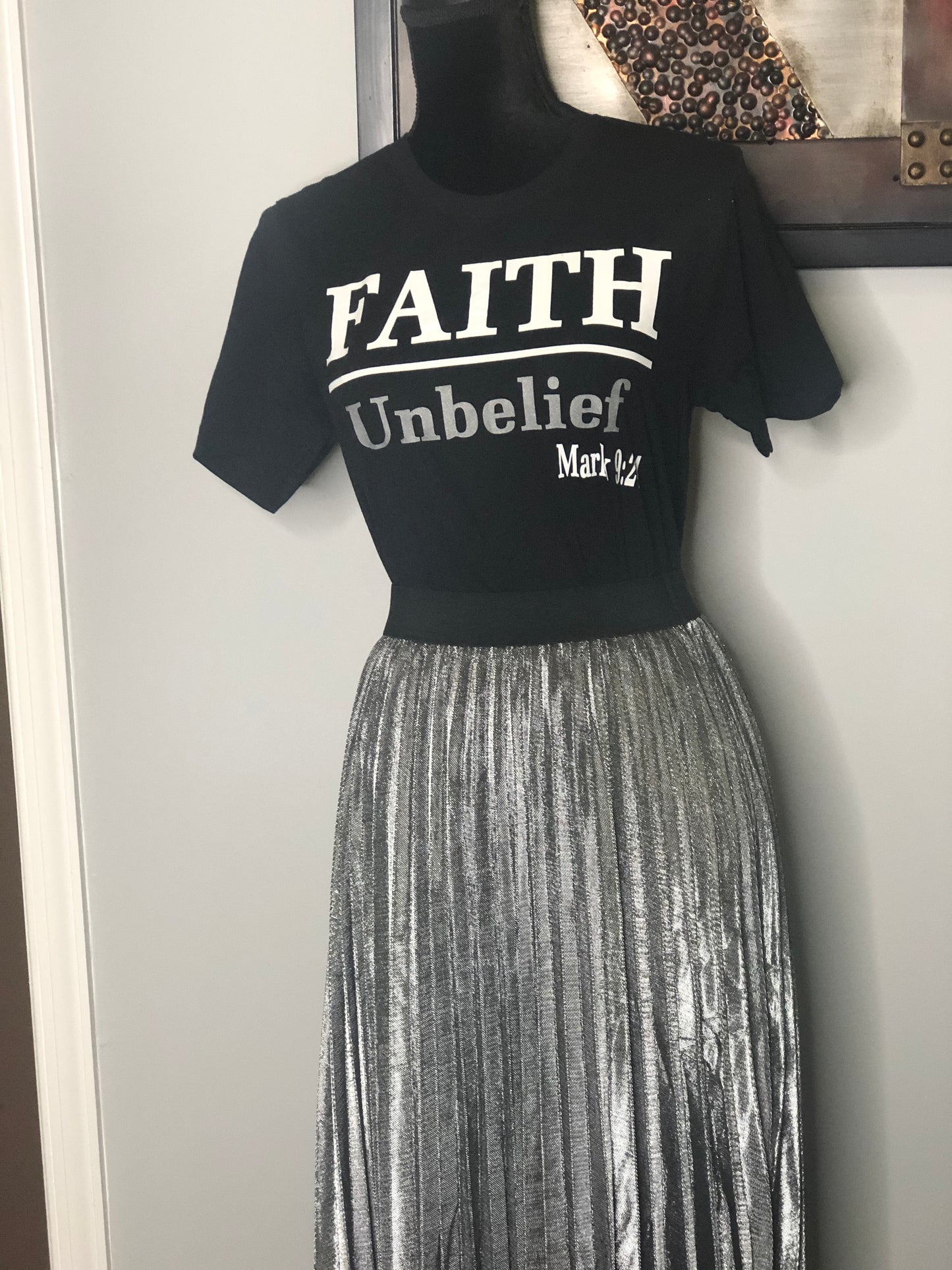 Pleated Metallic Skirt w/Elastic Waist