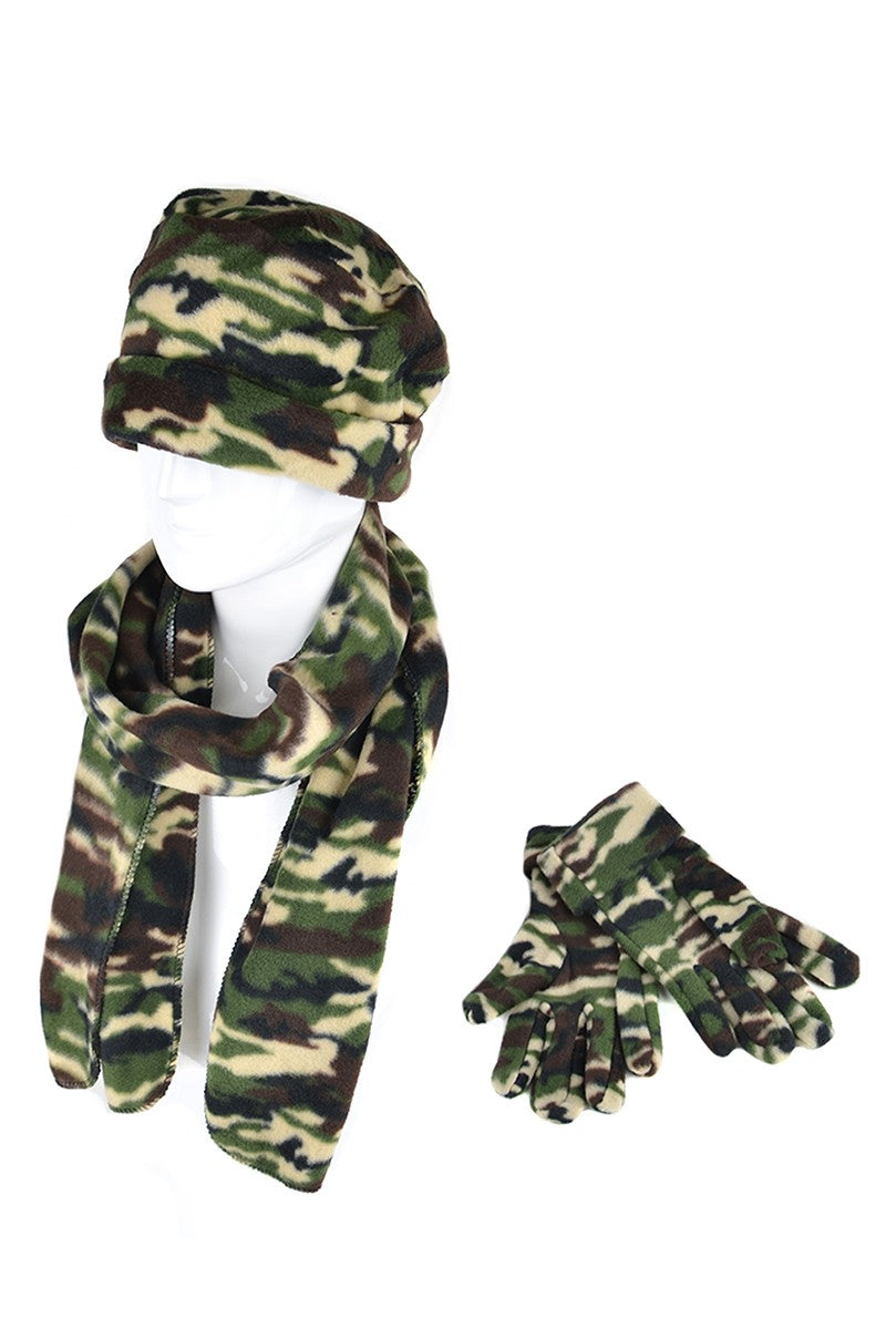 Women's Fleece Camouflage Hat, Gloves and Scarf Set