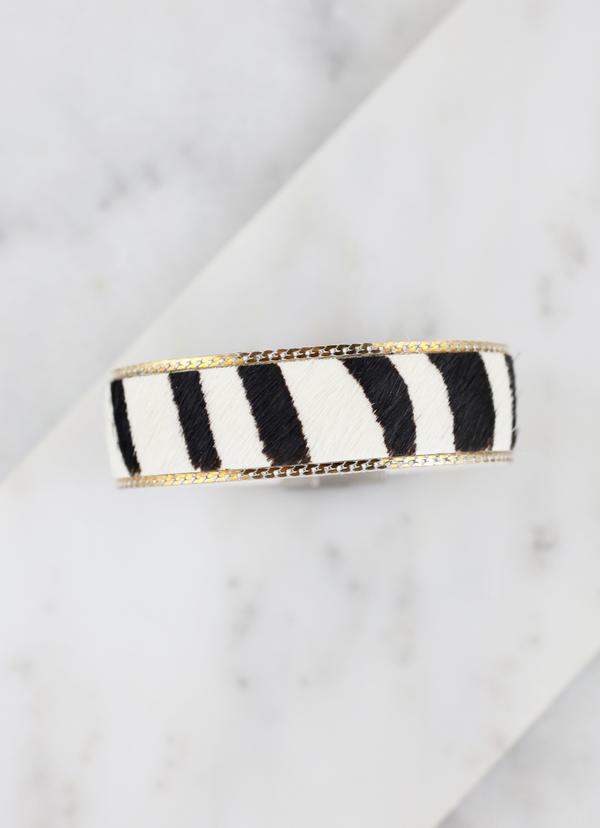 Faux Fur Animal Print Chain Trimmed Magnetic Bracelet