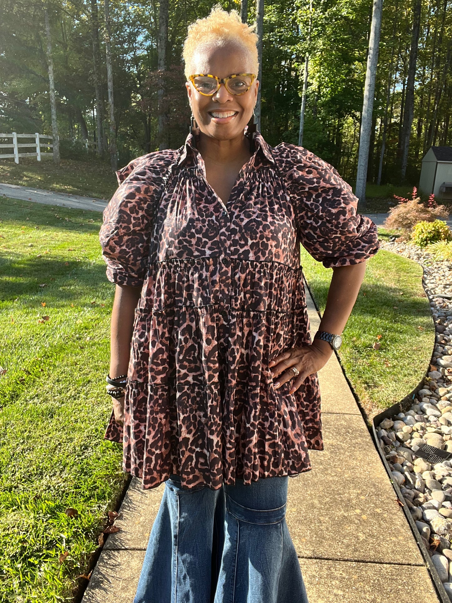 Leopard Puff Sleeve Top
