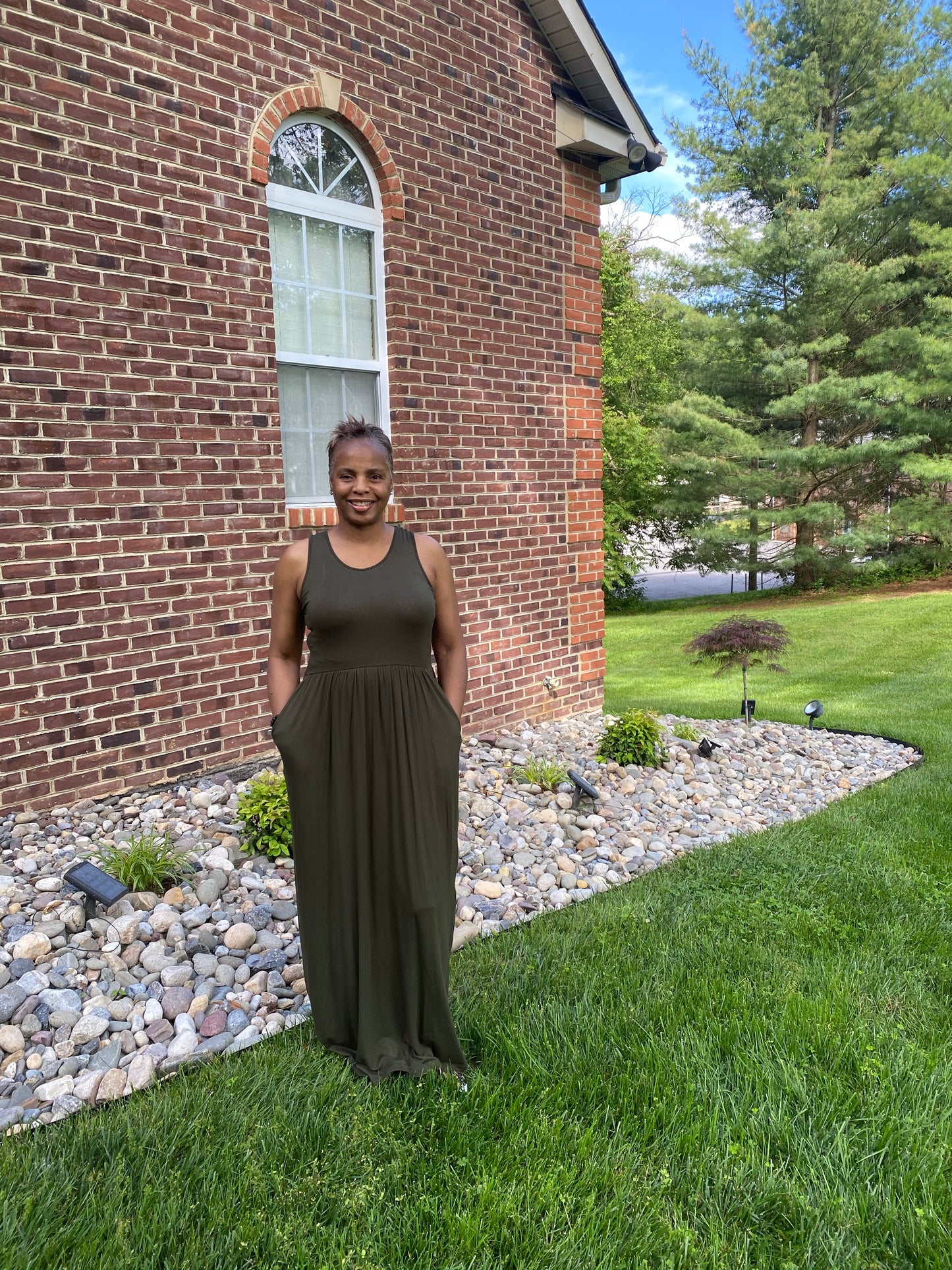 Pleated Waist Tank Maxi Dress
