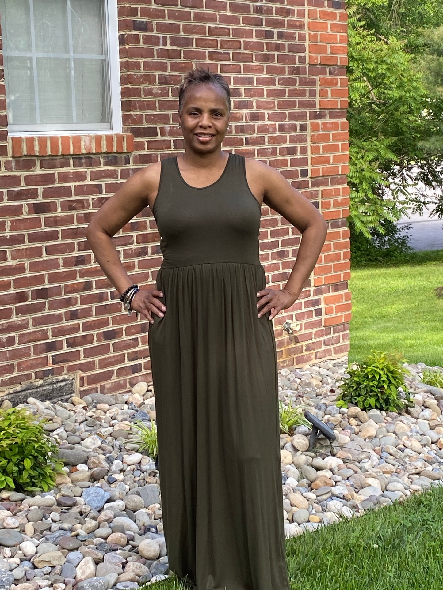 Pleated Waist Tank Maxi Dress