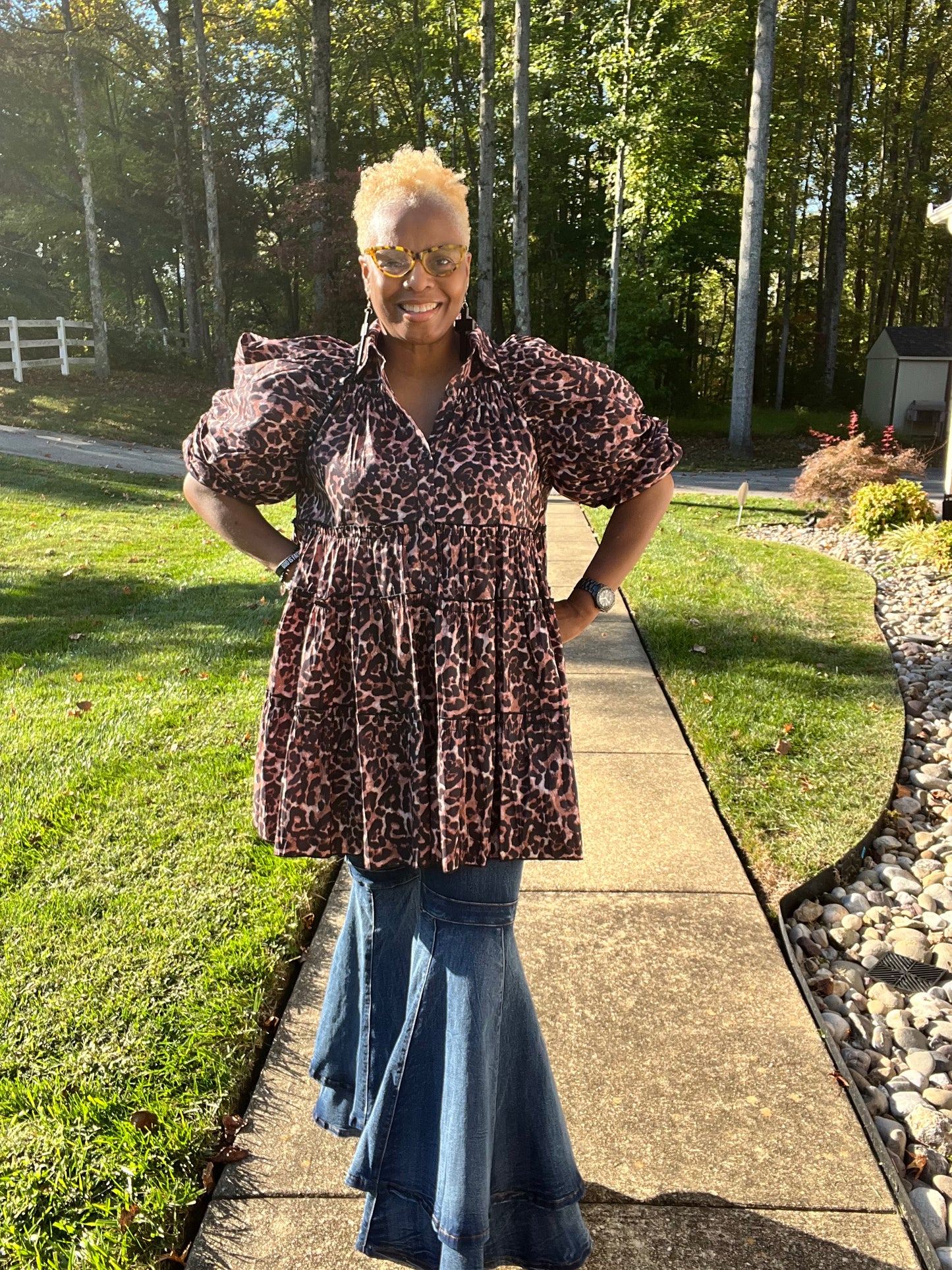 Leopard Puff Sleeve Top