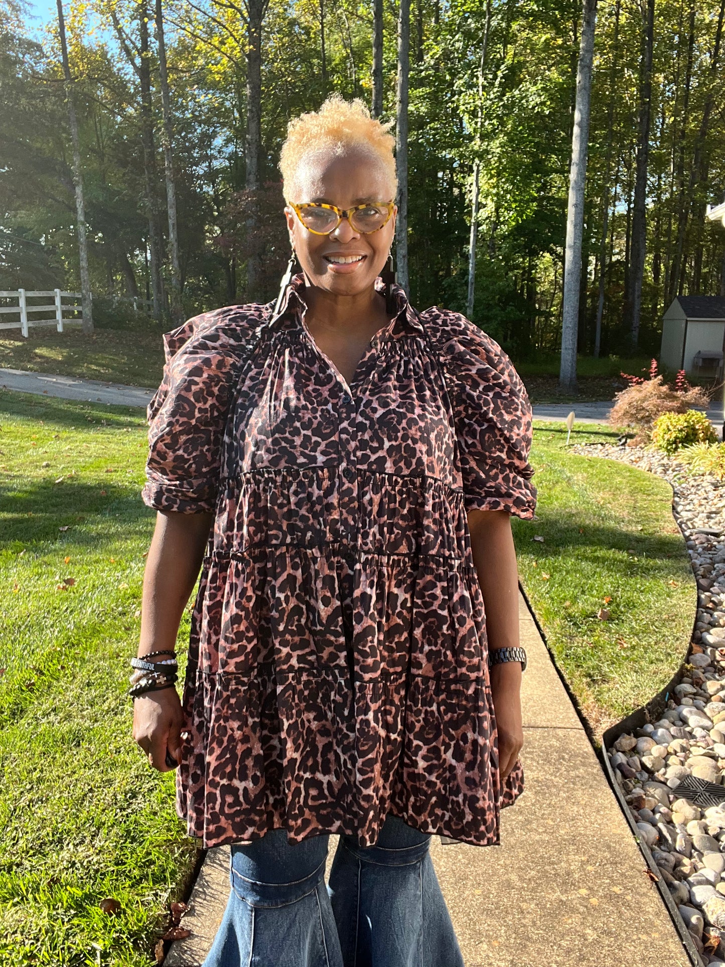 Leopard Puff Sleeve Top