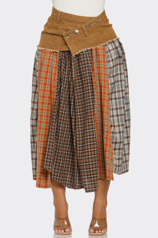 Plaid Open Split Skirt
