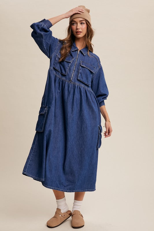 Babydoll Cargo Maxi Dress