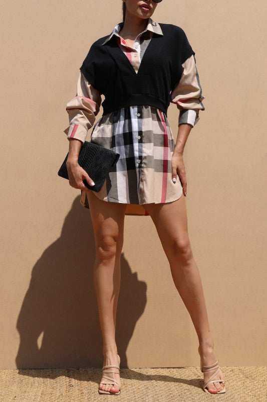 Plaid Duo Shirt Dress
