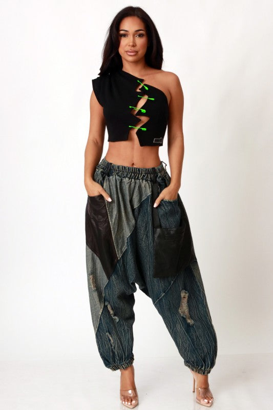 The Baggy Harem Denim Patchwork