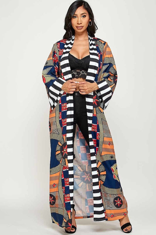 Mixed Print Maxi Kimono