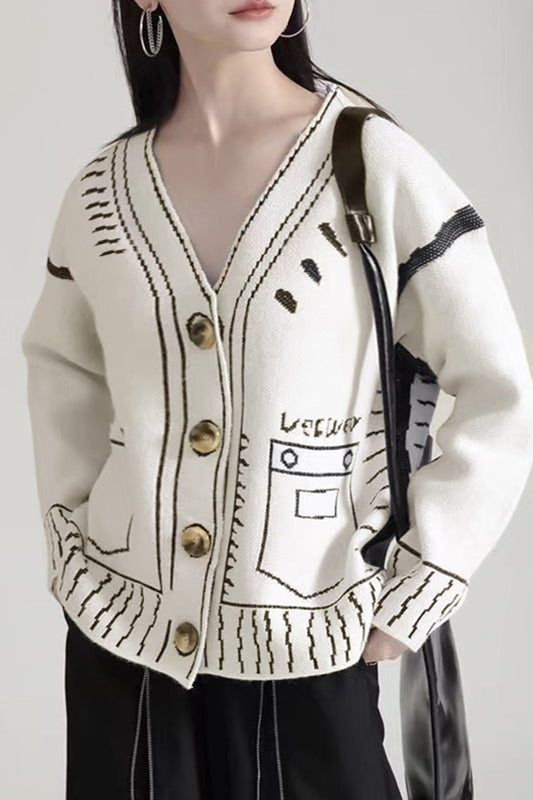 Graphic Knitted Sweater Cardigan-more colors