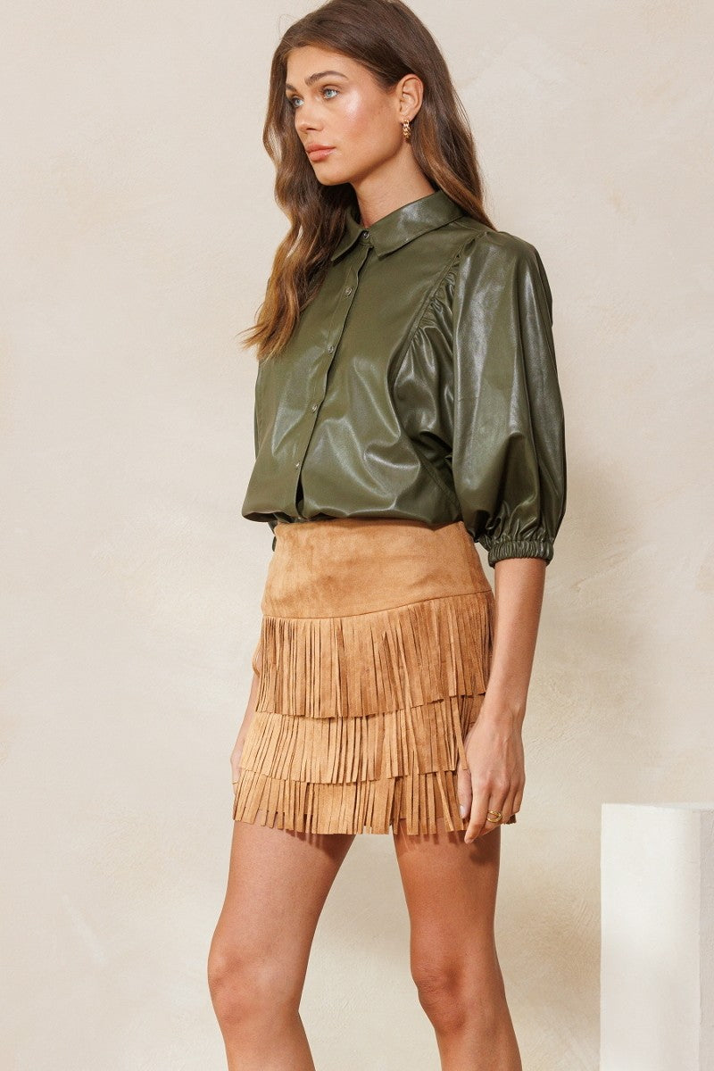 Olive Faux Leather Top look