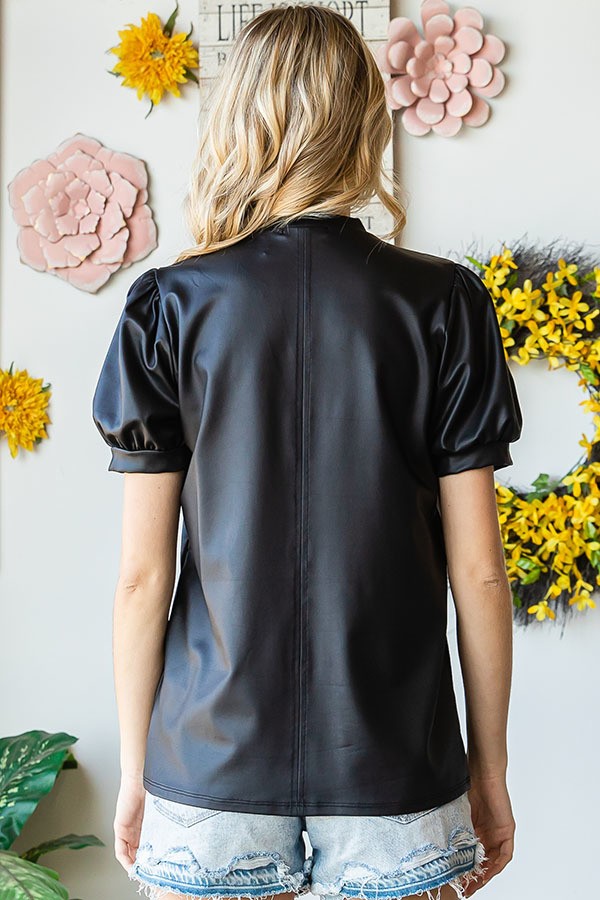 Short Sleeve Faux Leather Top