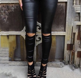 Knees Out Faux Leather Leggings