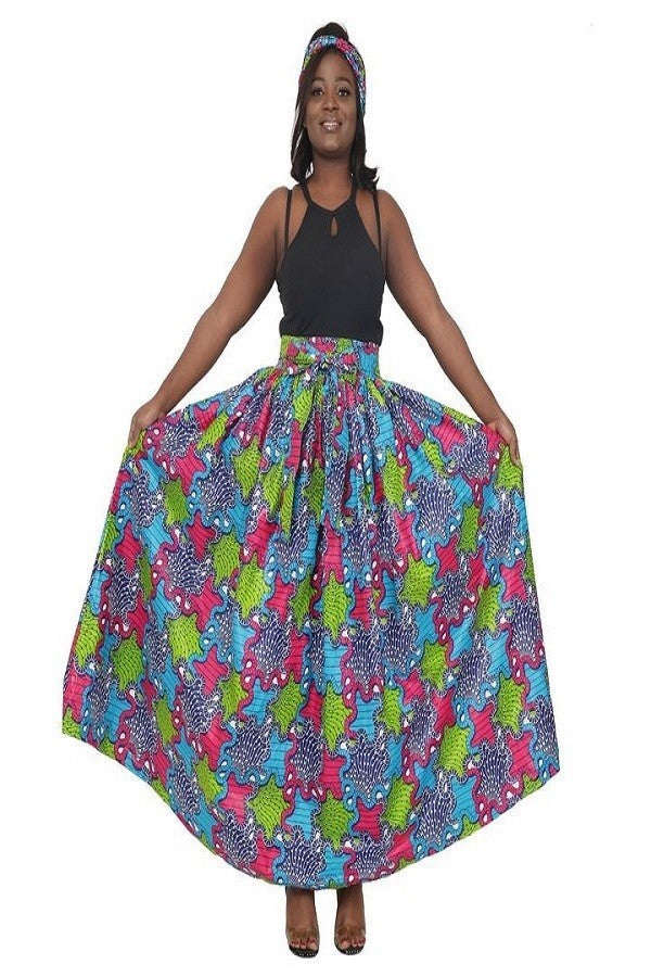 Fuschia, Lime Green & Royal Blue Puzzle Maxi Skirt w/pockets (ONE SIZE)