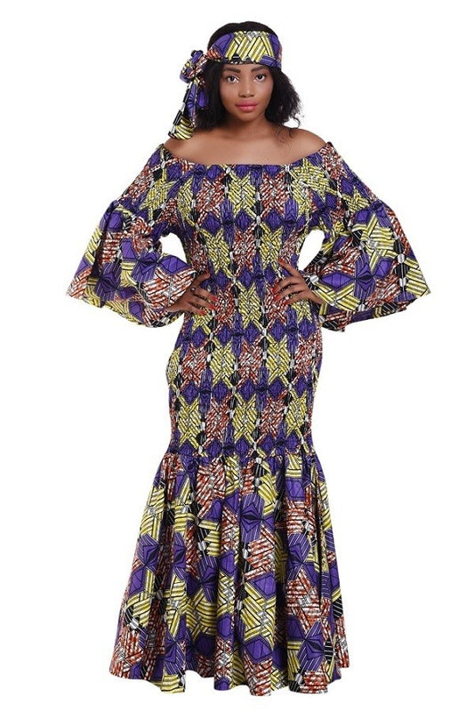 You Are Royal African Print Mermaid Dress w/Headwrap (One Size)