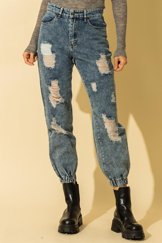 Distressed Denim Jogger