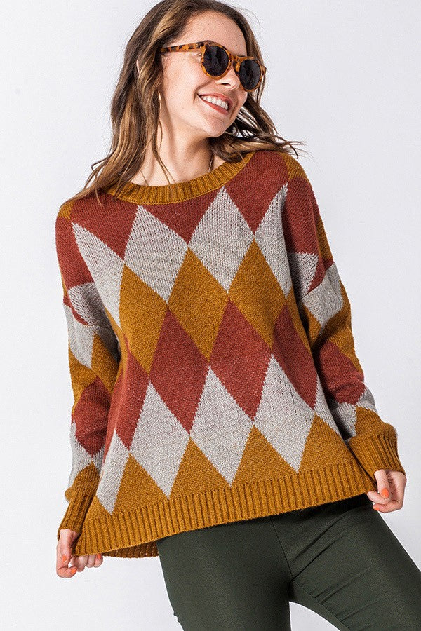 Camel Argyle Sweater