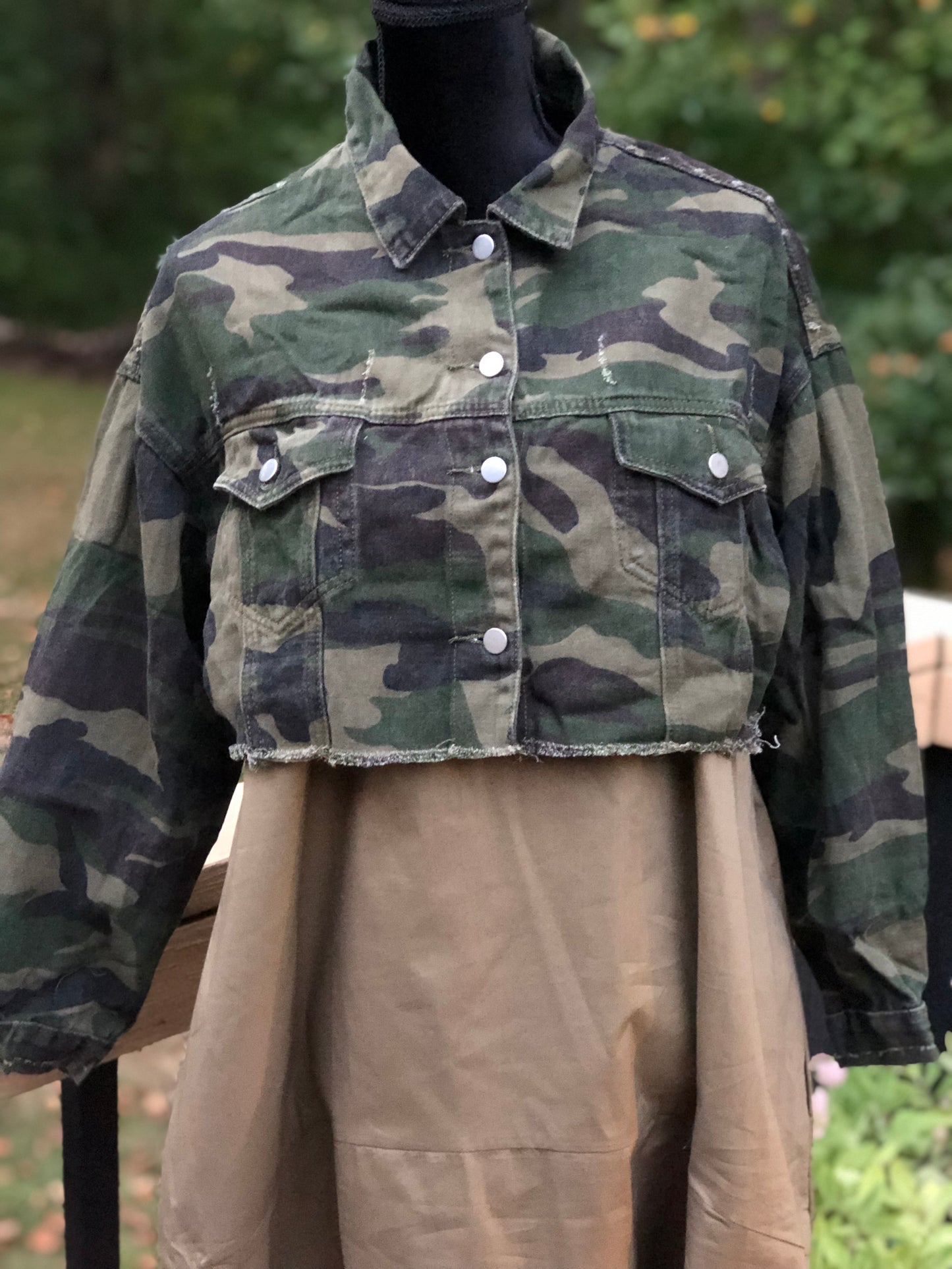 Camouflage Crop Denim Jacket