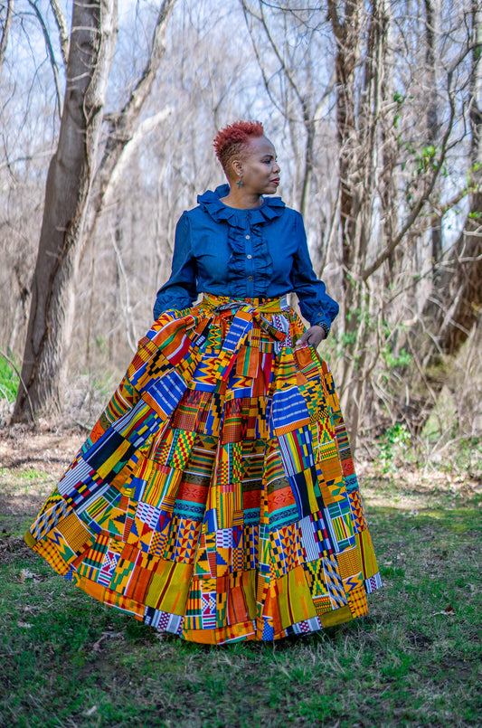 Traditional Kente Maxi Skirt w/pockets (One size)