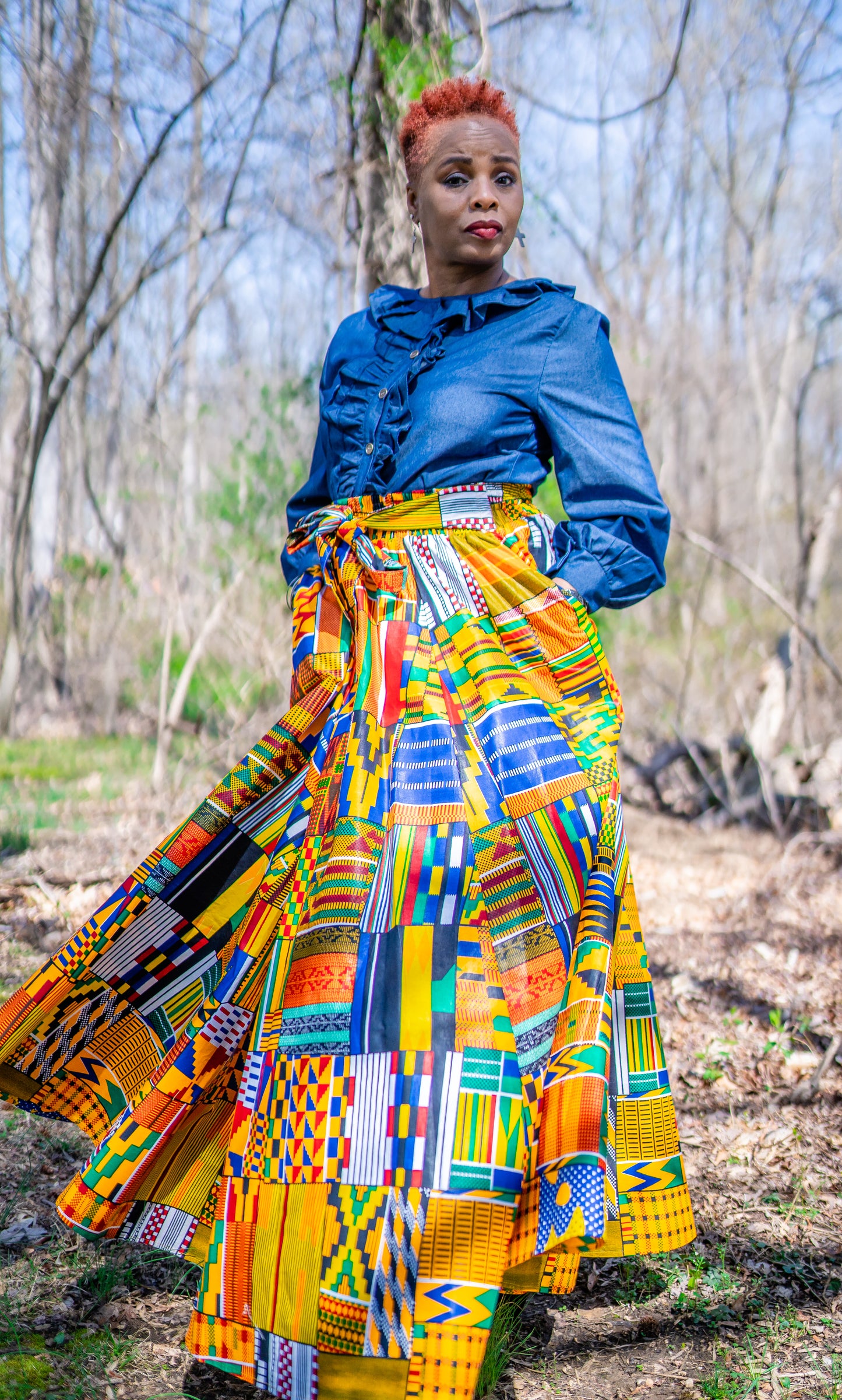 Traditional Kente Maxi Skirt w/pockets (One size)