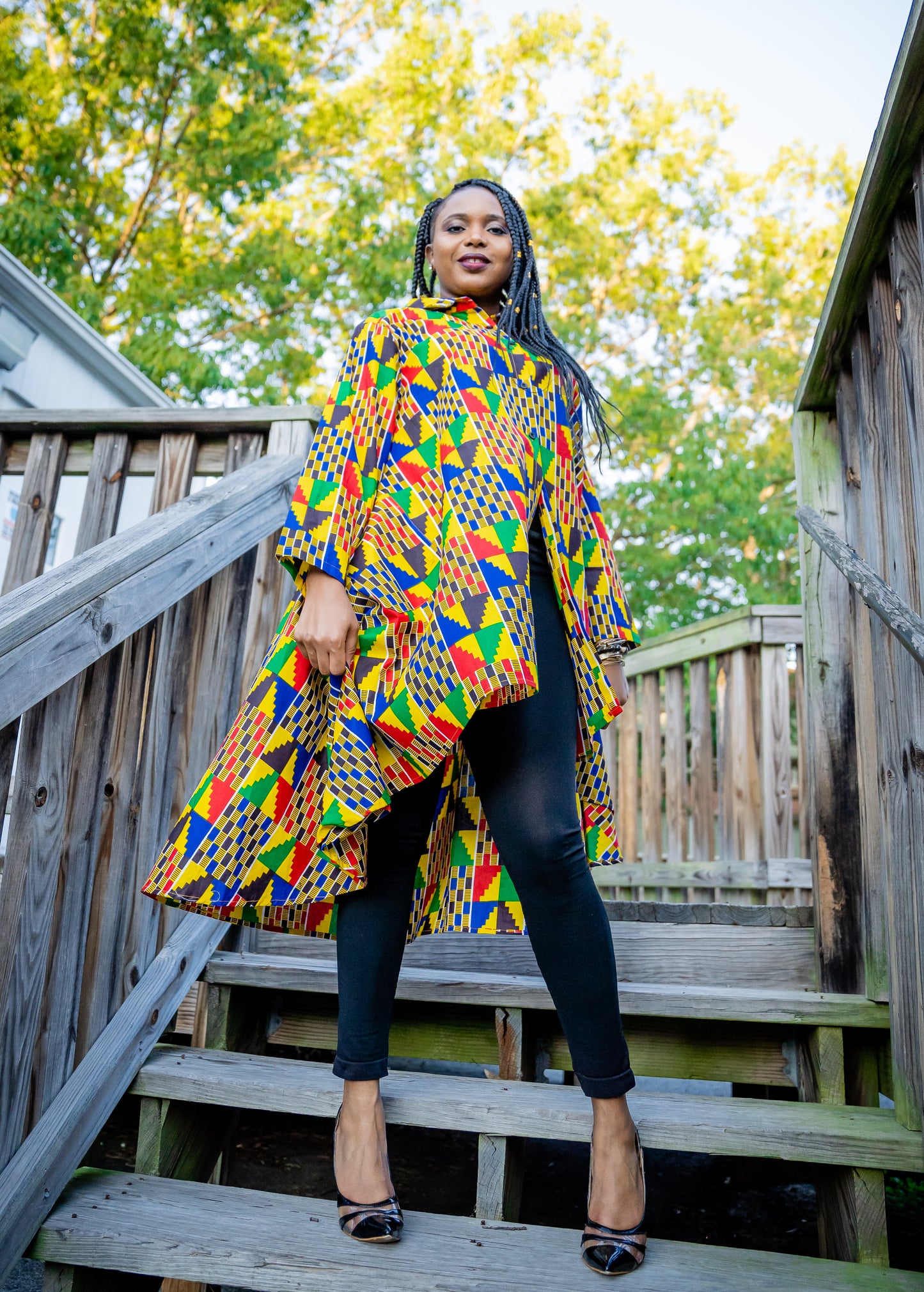 Colorblock African Print Hi-Lo Top (One Size)