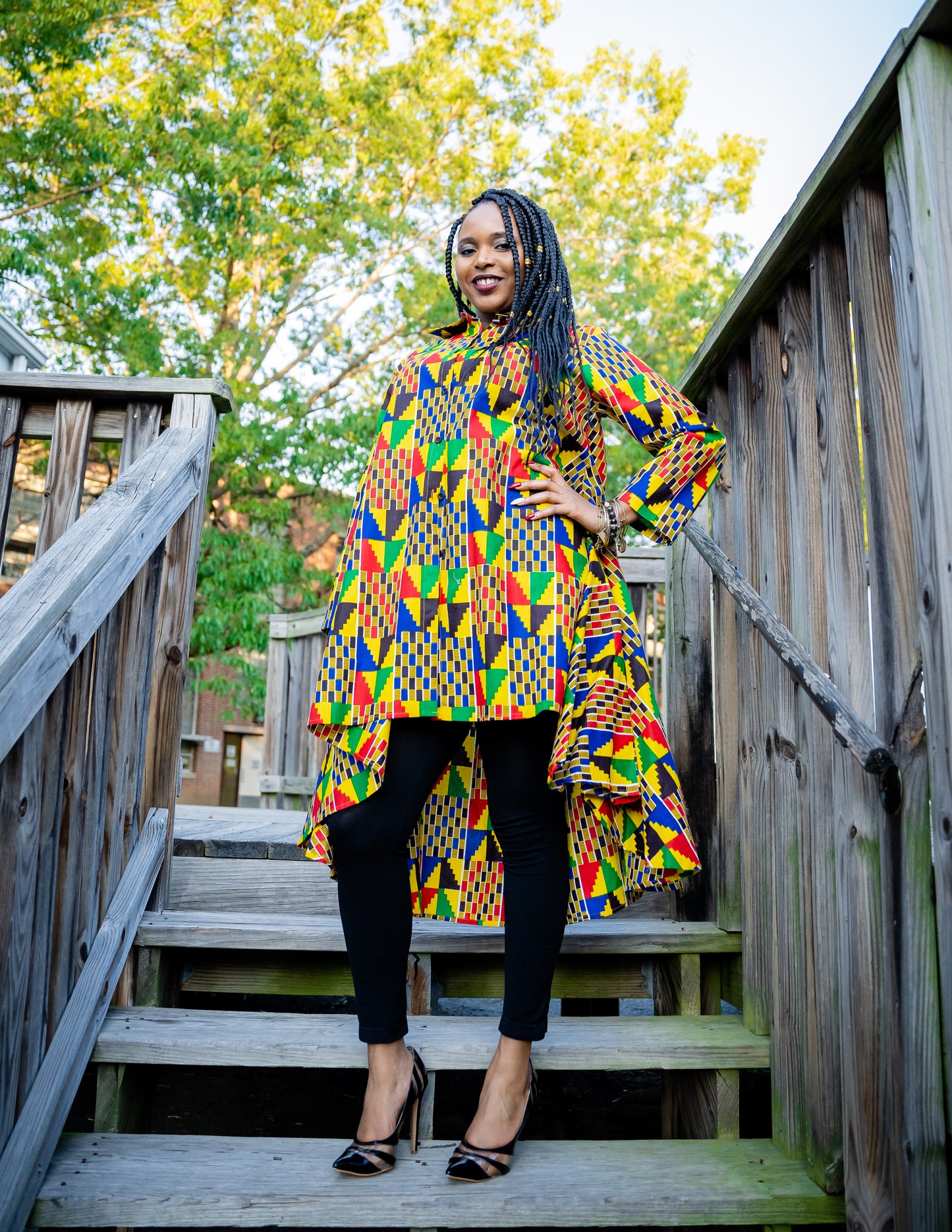 Colorblock African Print Hi-Lo Top (One Size)