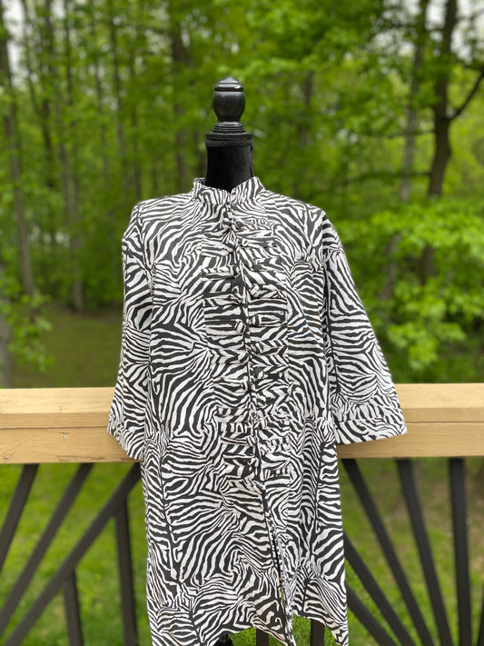 Zebra Print Mandarin Collar Jacket w/Side Splits (ONE SIZE)