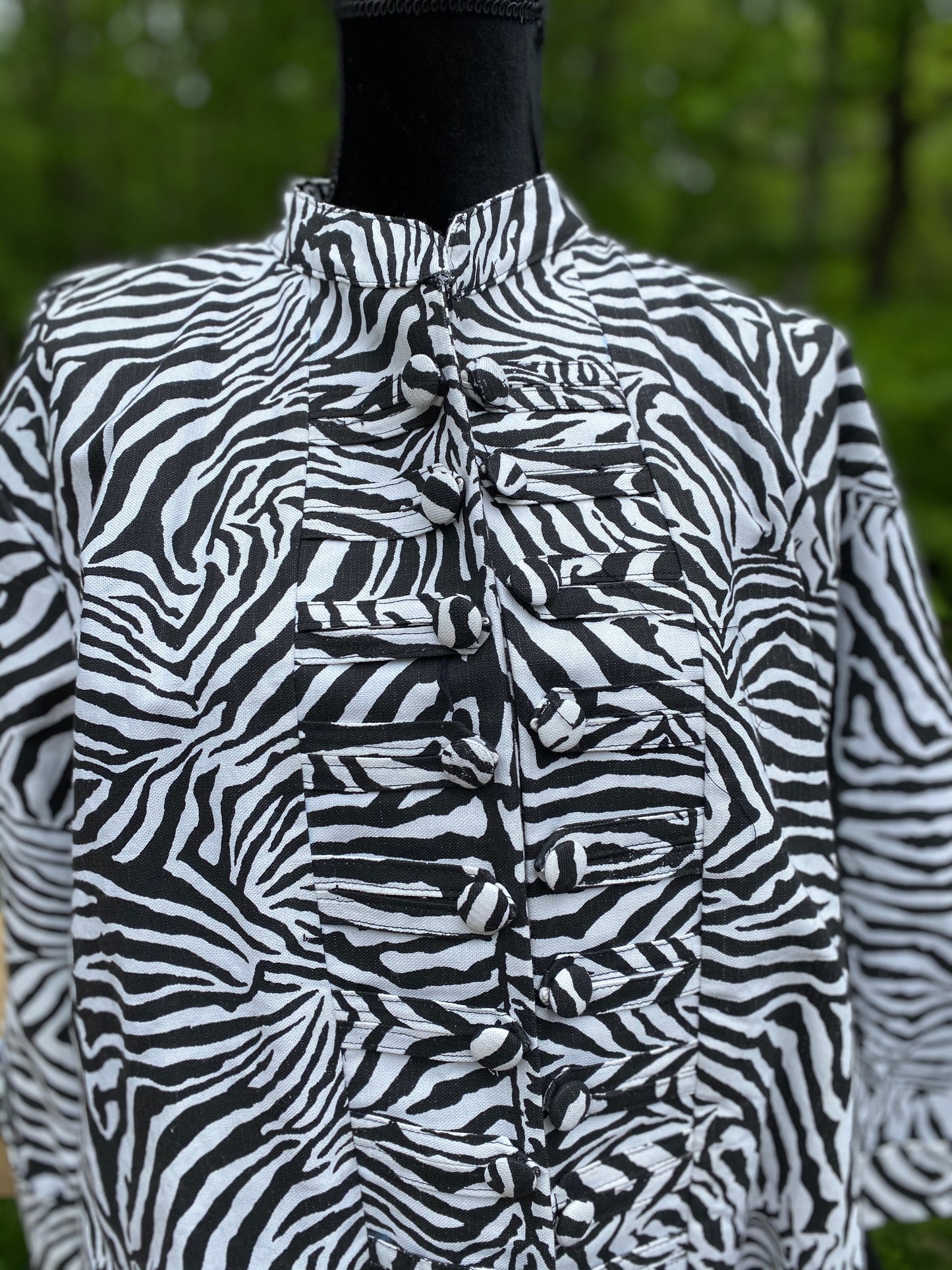 Zebra Print Mandarin Collar Jacket w/Side Splits (ONE SIZE)