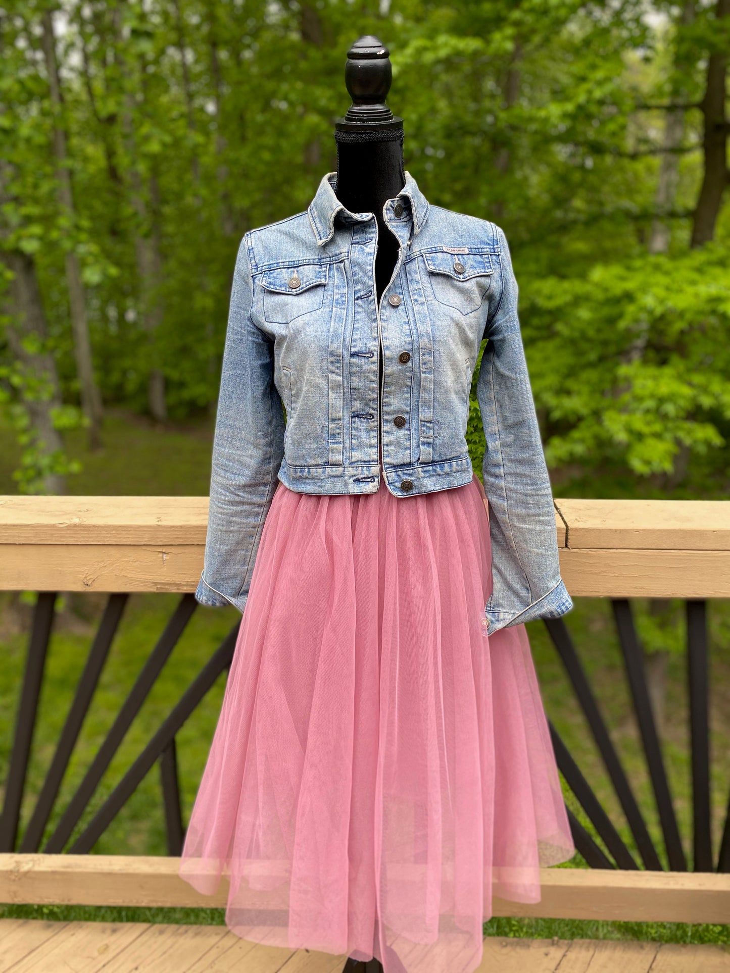 Pastel Pink Lined Mesh Midi Elastic Waist Skirt