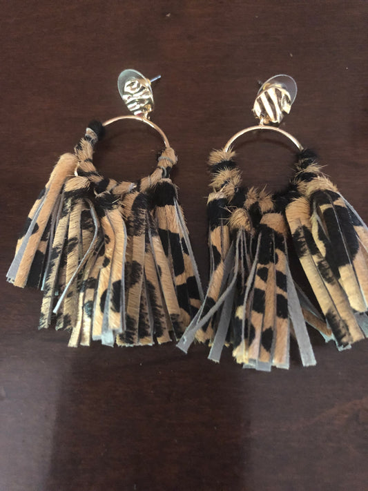 Suede Leopard Print Fringe Earrings