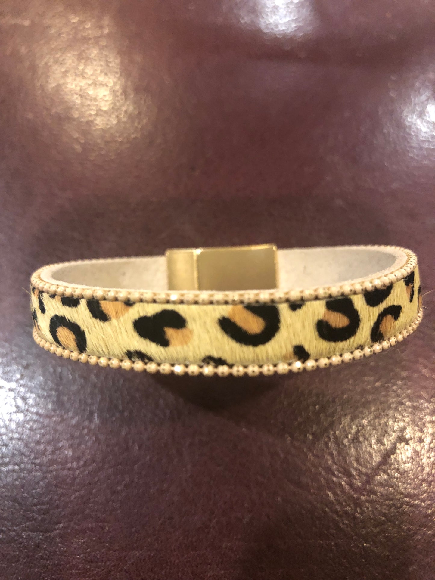 Faux Fur Leopard Print Magnetic Bracelet