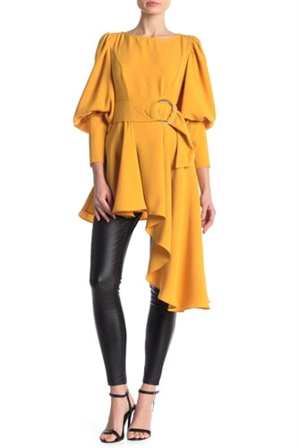 Long Sleeve Asymmetrical Belted Top