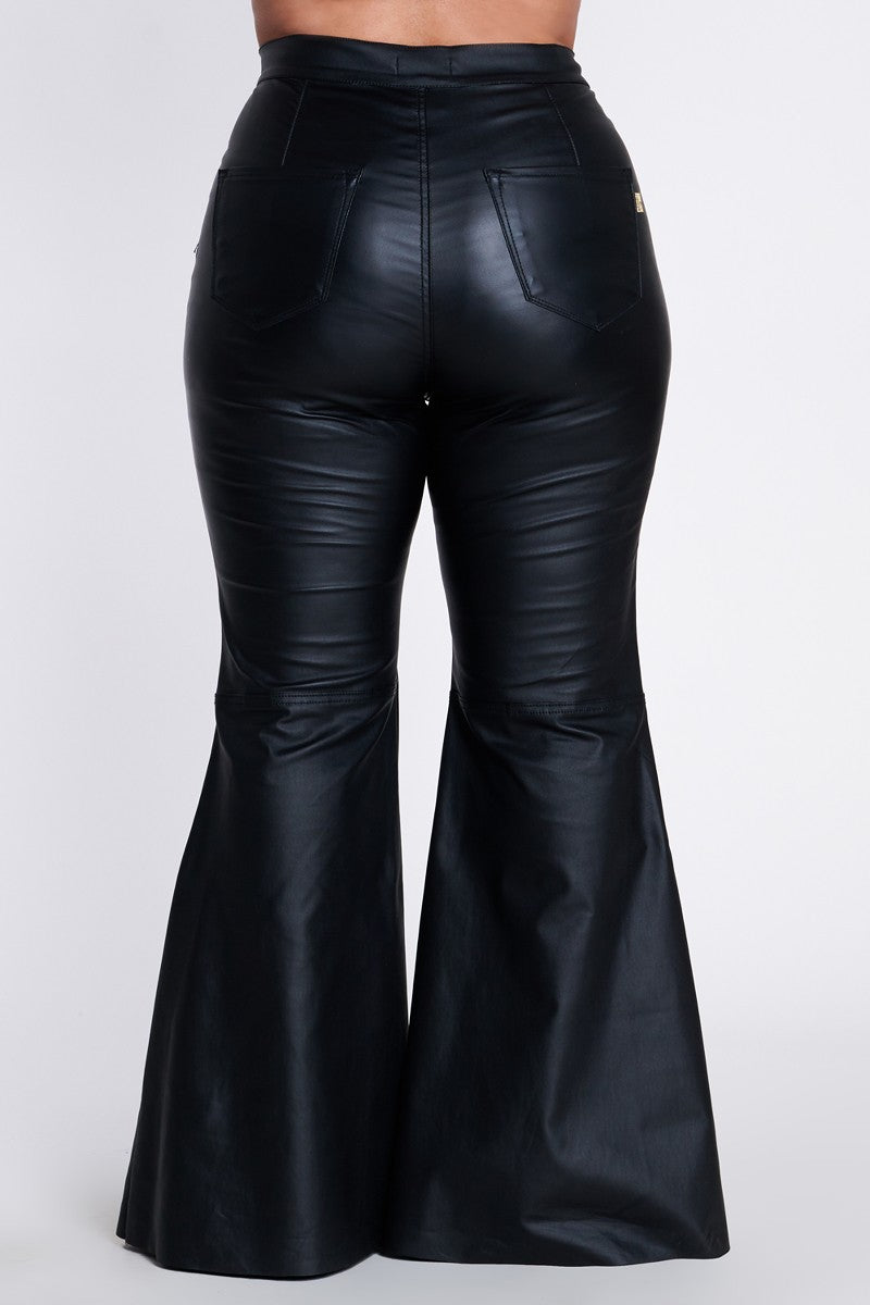 Rock The Bells Black Faux Leather Bell Bottom Pants