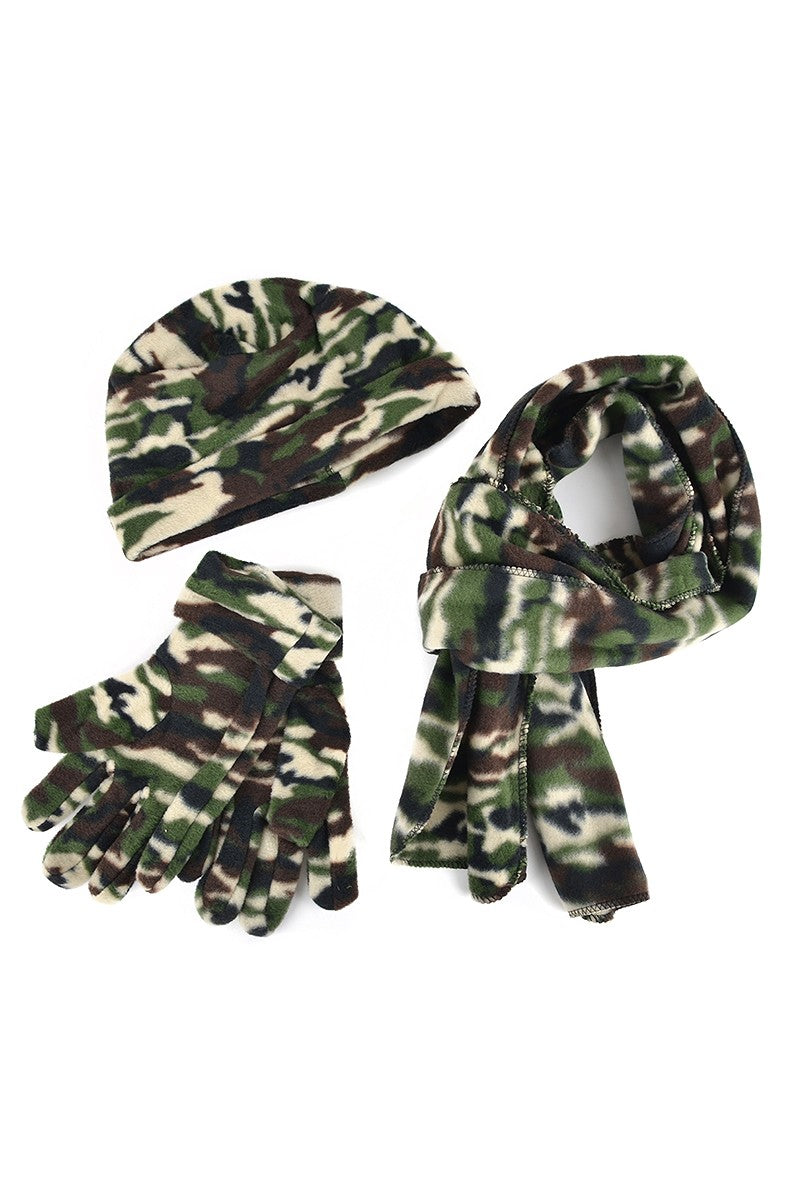Women's Fleece Camouflage Hat, Gloves and Scarf Set