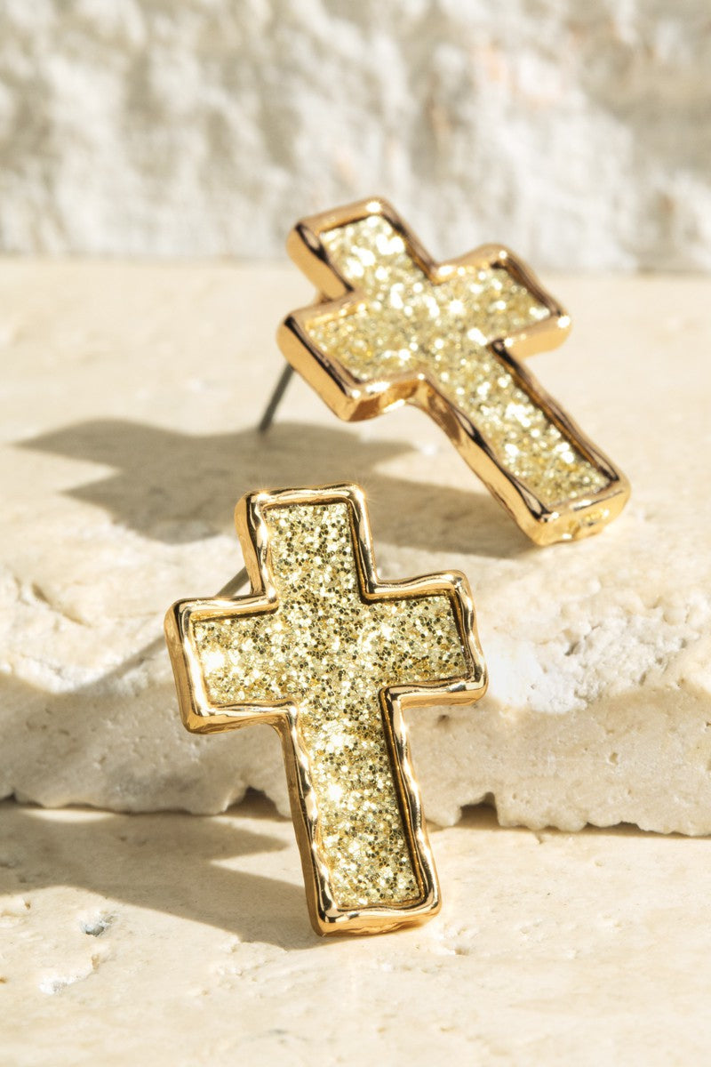 Sparkle Cross Faux Leather Earrings